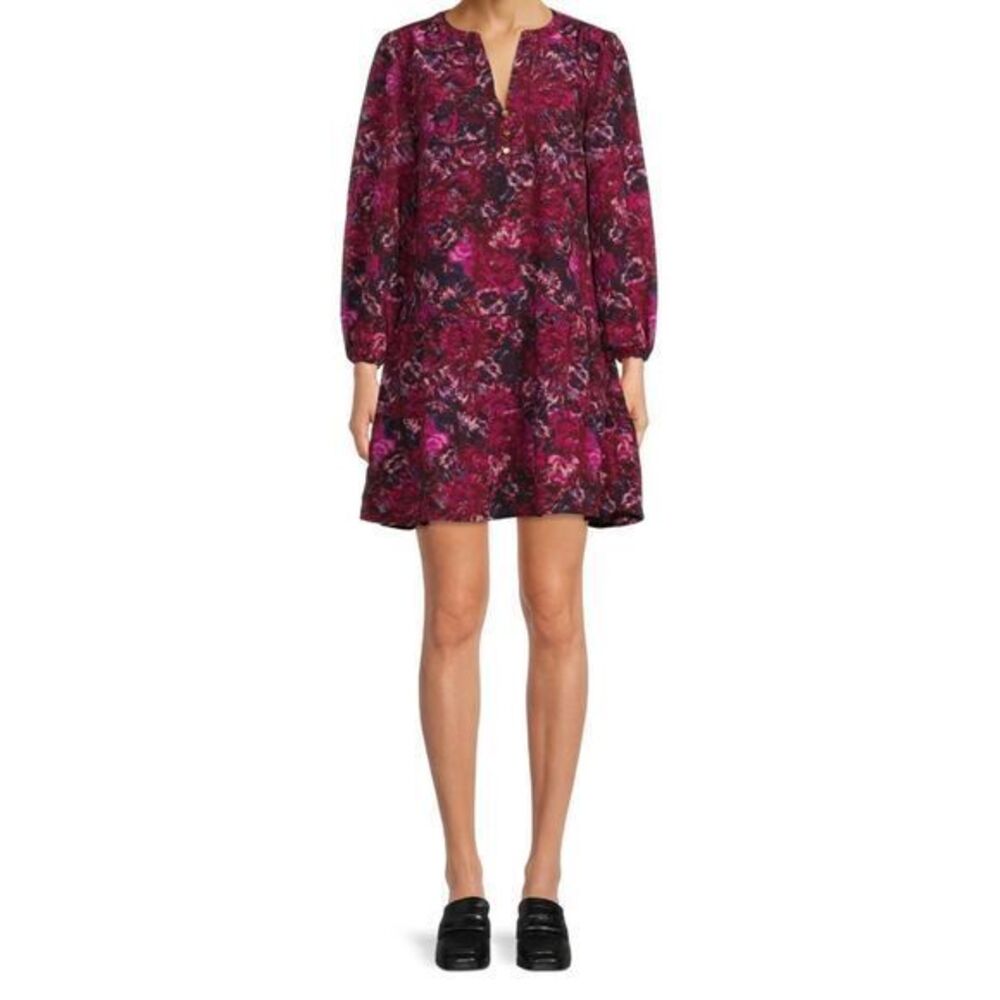 Womens Tiered Floral Midi Fairy‎ Cottagecore Long Sleeve Print Woven Dress L